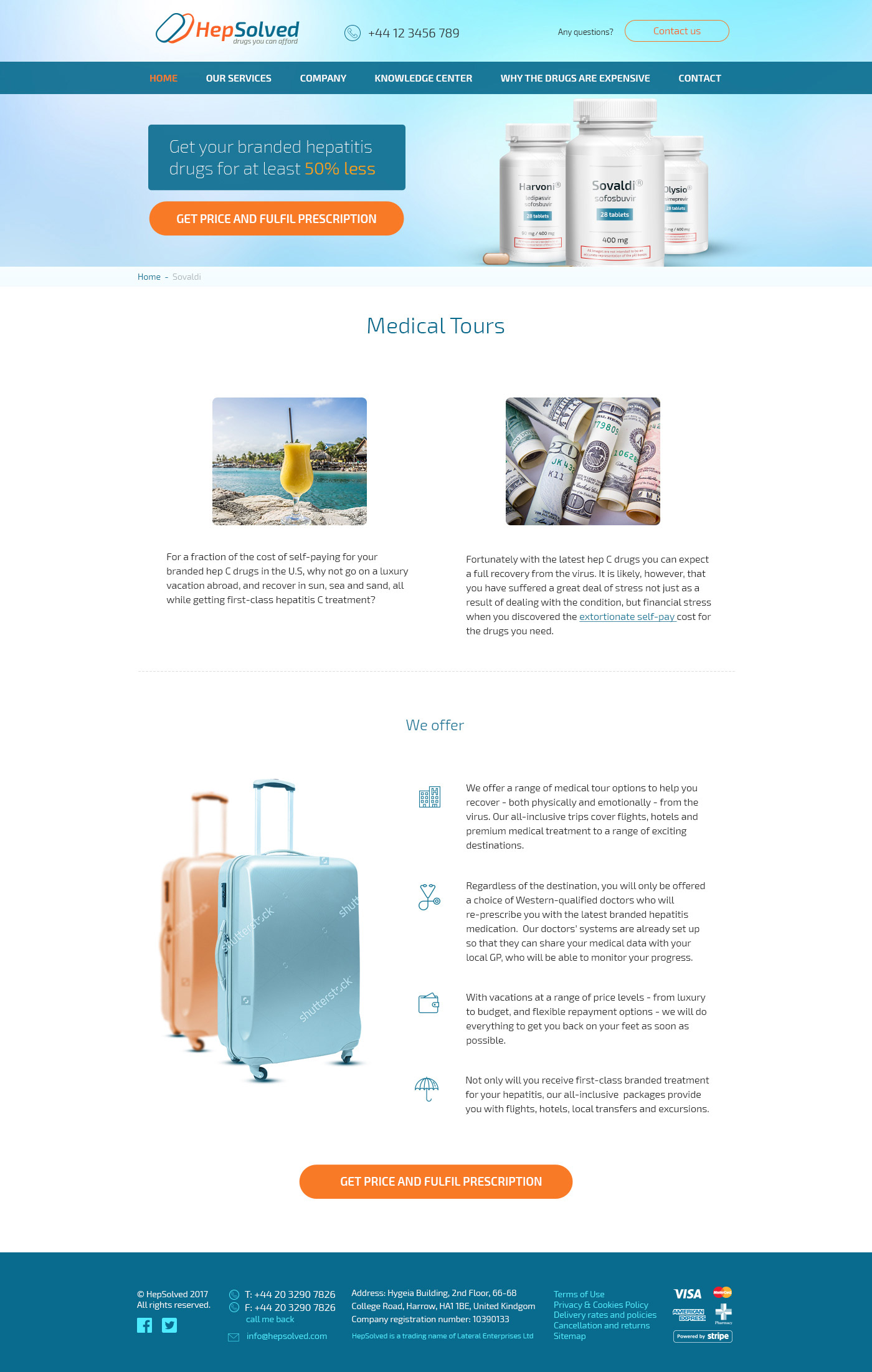 Дизайн страницы медицинских туров для сайта компании HepSolved